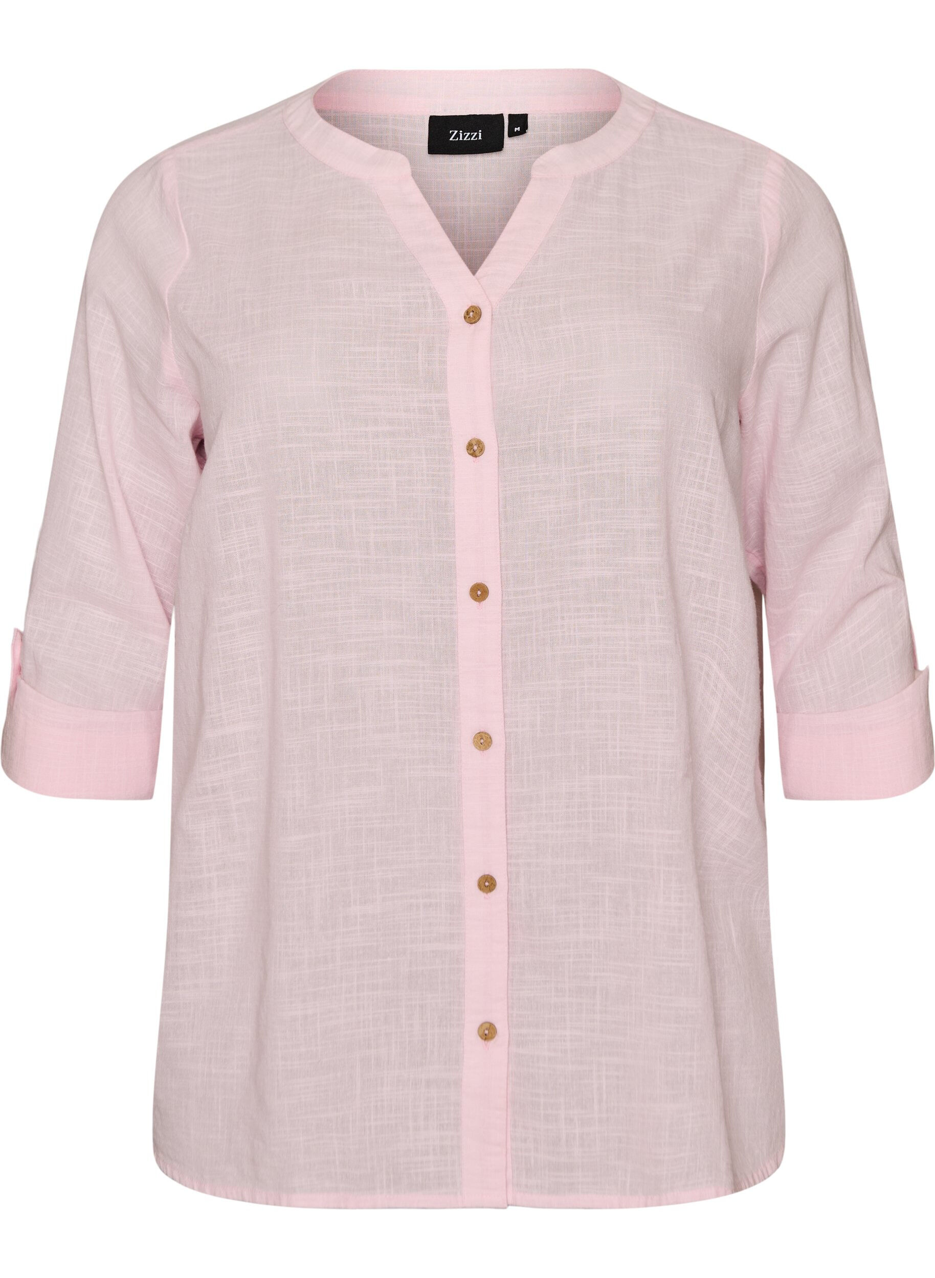 ZizziSkjortebluse i bomuld med v-udsk&aelig;ring, Lyser&oslash;d, Packshot image number 0