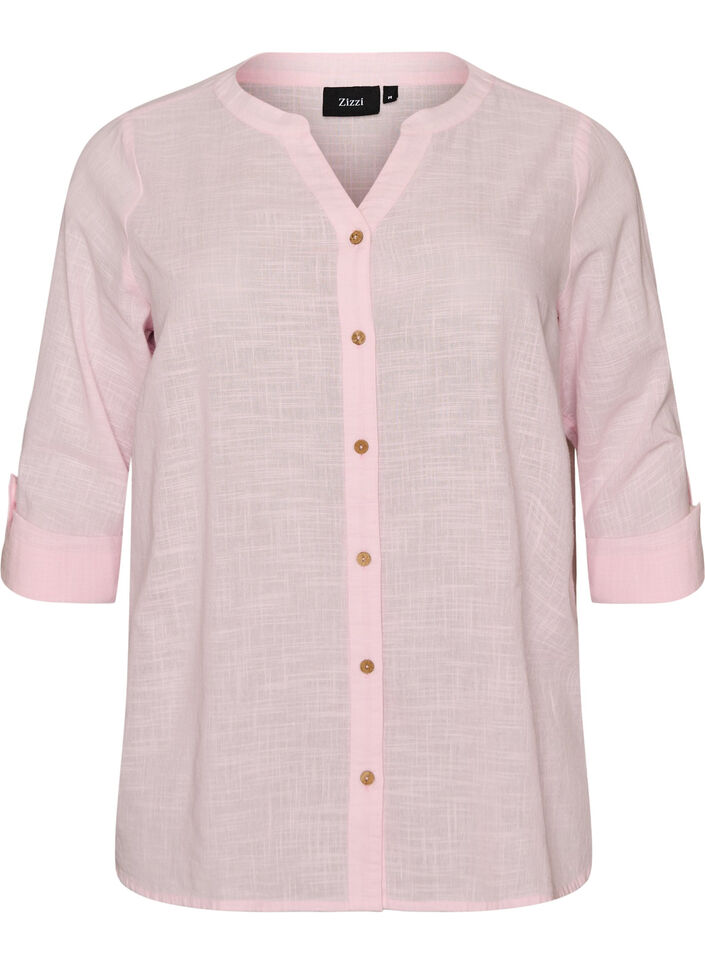 Skjortebluse i bomuld med v-udsk&aelig;ring, Lyser&oslash;d, Packshot image number 0