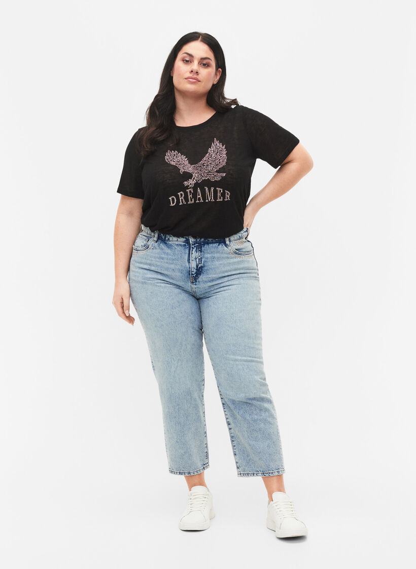 Cropped Vera jeans med nitter, Light blue denim, Model image number 0