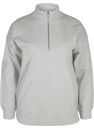 Meleret sweatshirt med lynlås, Light Grey Melange, Packshot image number 0