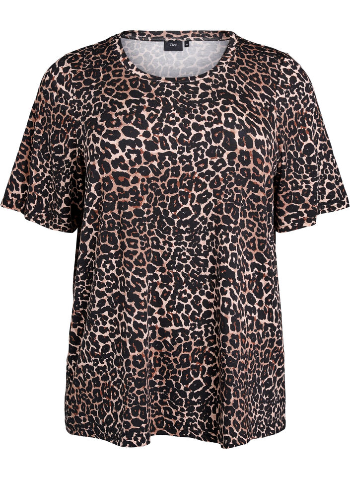T-shirt med TENCEL™ Lyocell og leoprint, Brun, Packshot image number 0