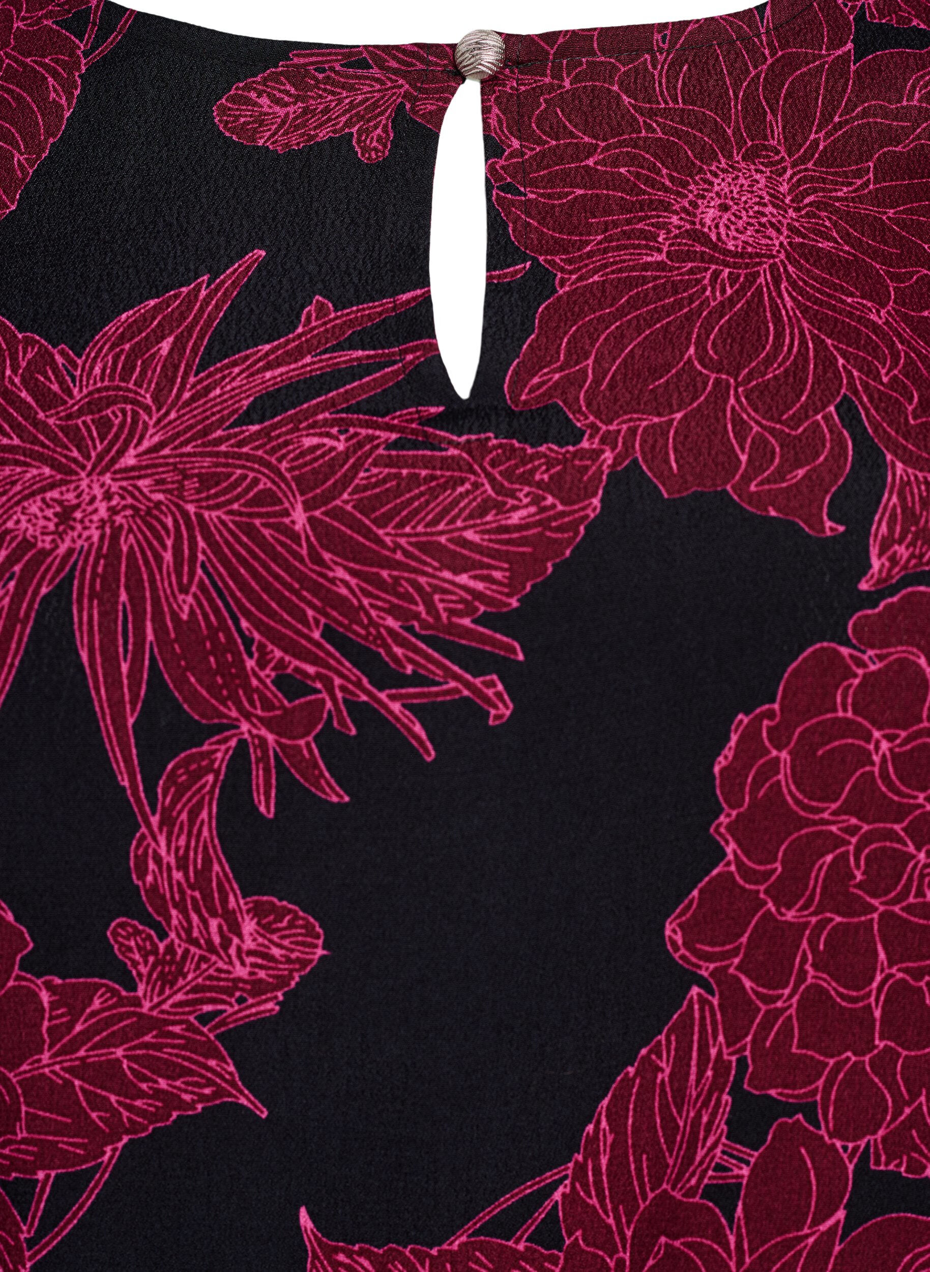 Zizzi Viskosebluse med blomsterprint og smock, M&oslash;rk Bordeaux, Packshot image number 2