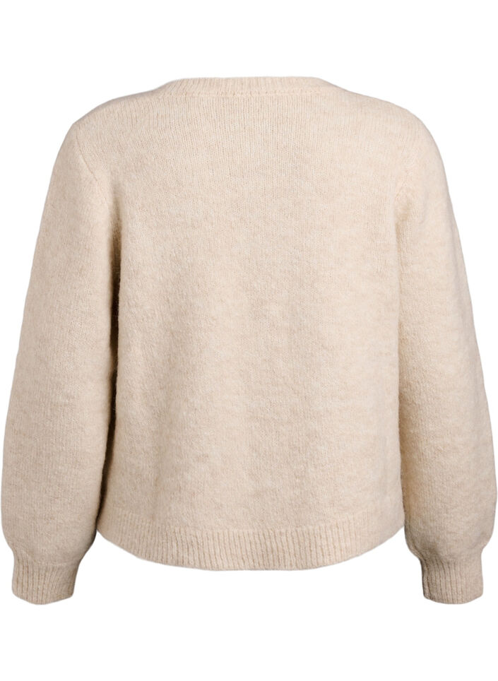 Cardigan med uld og alpaka og dekorative knapper, Beige, Packshot image number 1