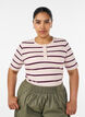 Rib T-shirt med striber og knapdetalje, Lilla, Model image number 0