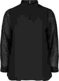 Højhalset bluse med lange transparente ærmer, Black
