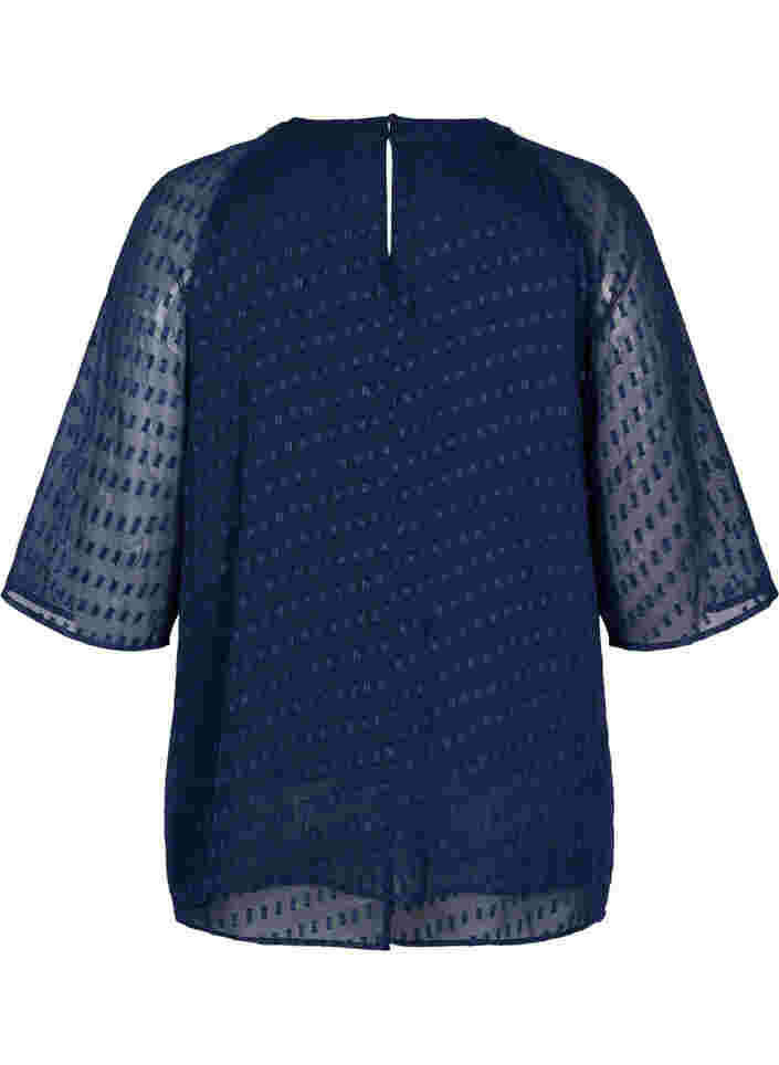 Bluse med 2/4 ærmer i mønstret chiffon, Evening Blue, Packshot image number 1
