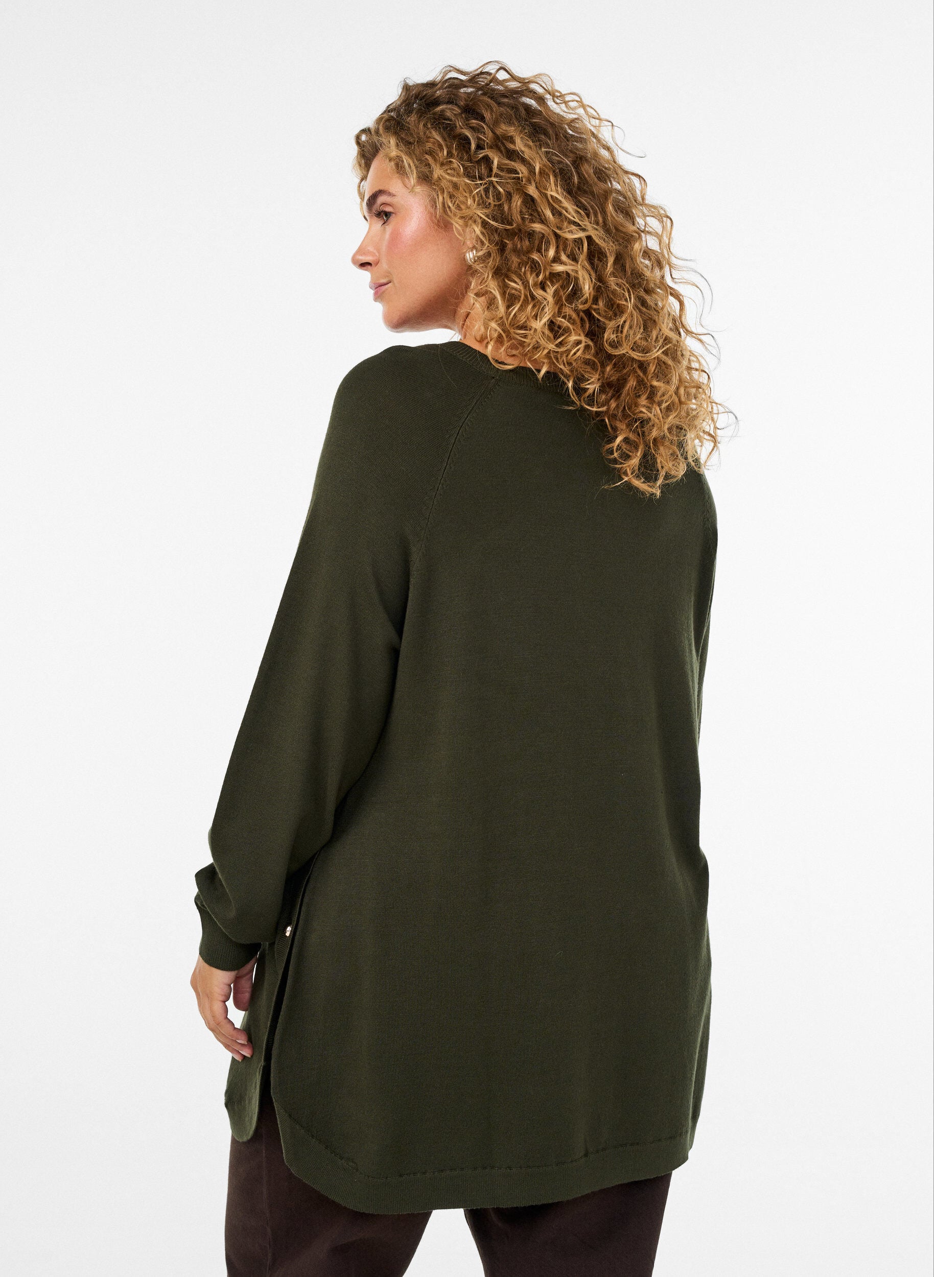 ZizziStrikbluse med knapper i siden, Gr&oslash;n, Model image number 2