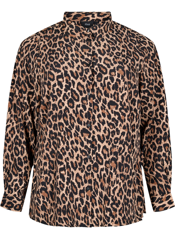 Skjorte med leopardprint, Brun, Packshot image number 0