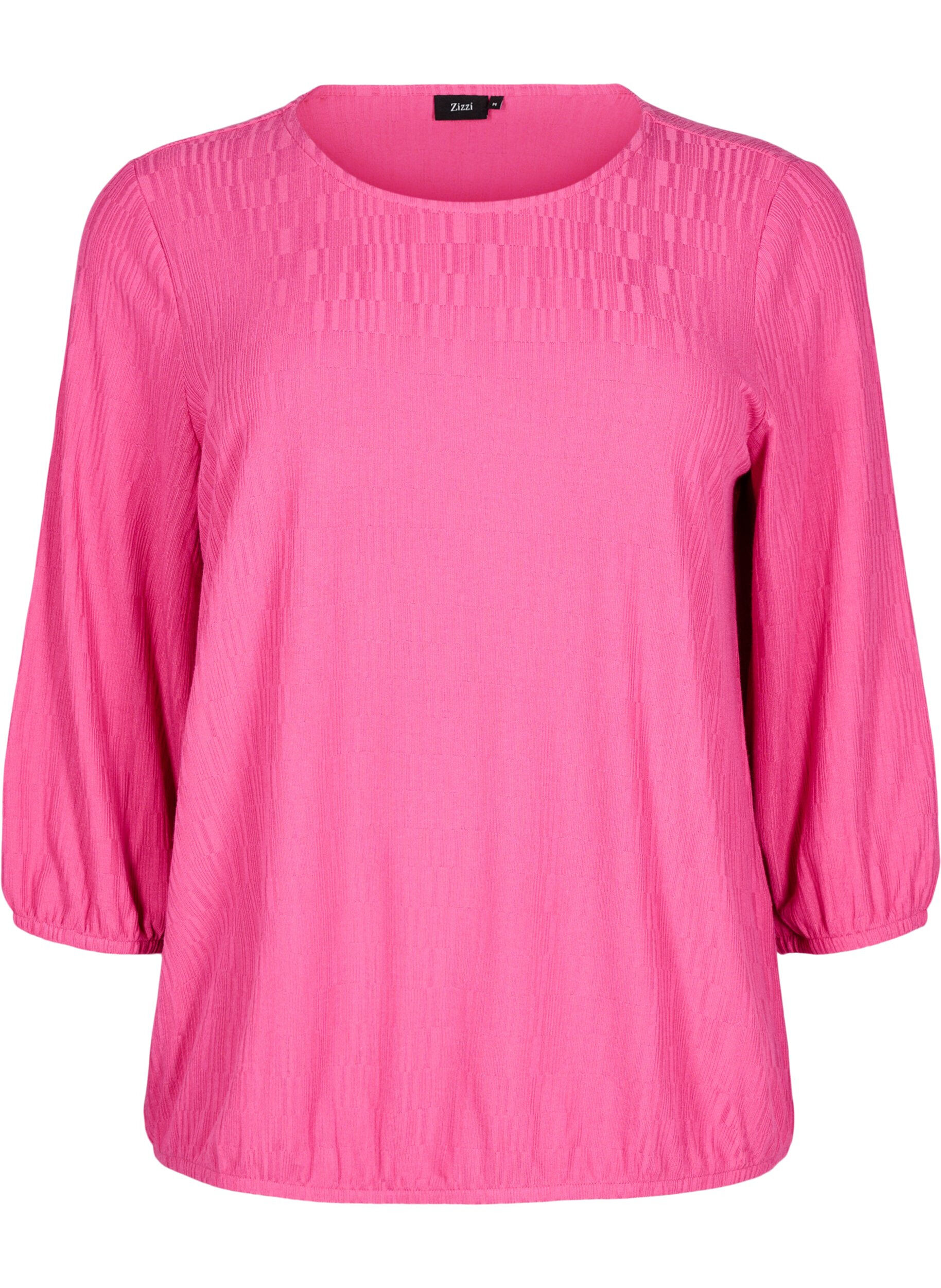 ZizziBluse med struktur og 3/4 &aelig;rmer, Lyser&oslash;d, Packshot image number 0