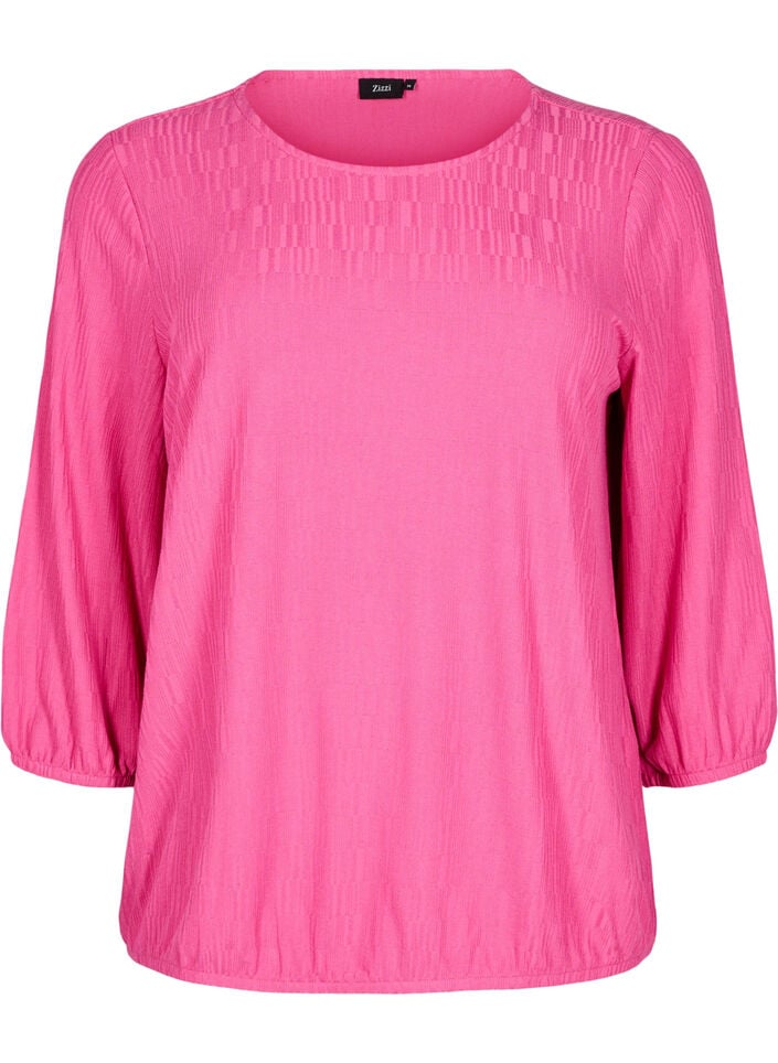 Bluse med struktur og 3/4 &aelig;rmer, Lyser&oslash;d, Packshot image number 0