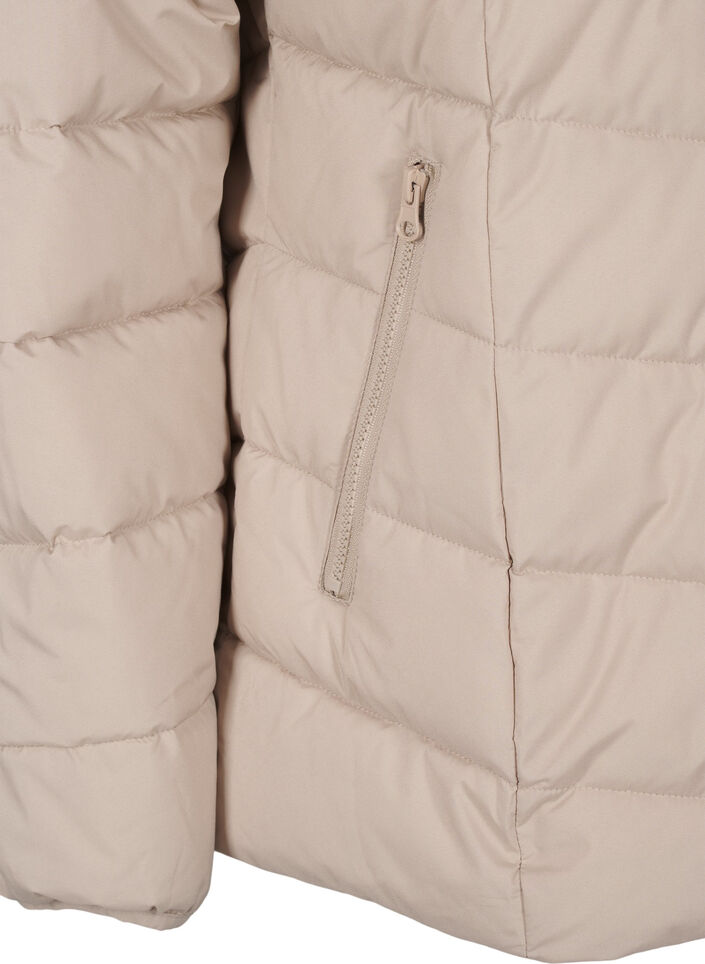 Kort pufferjakke med h&aelig;tte, Beige, Packshot image number 3