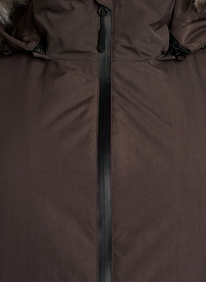 Vandt&aelig;t parka vinterjakke med h&aelig;tte, Brun, Packshot image number 2