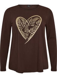 Natbluse i bomuld med hjerteprint, Brun