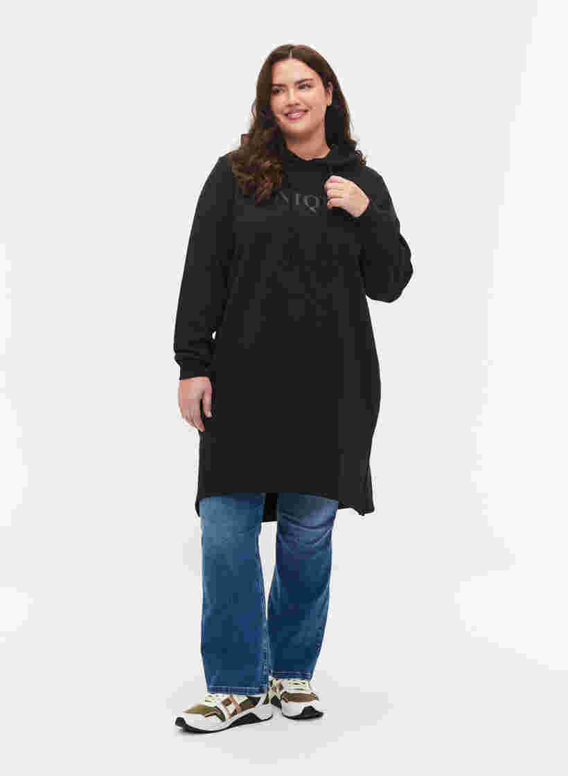 Sweatkjole med hætte og slids, Black, Model image number 3