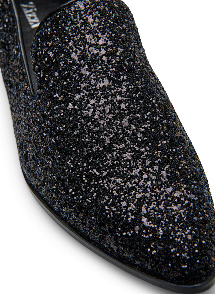 Wide fit - Loafers med glitter, Sort, Packshot image number 3