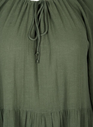 Bomulds kjole med 3/4 ærmer og bindedetalje, Thyme, Packshot image number 2