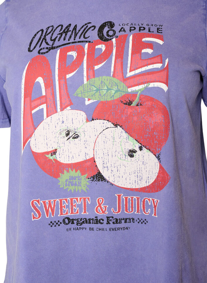 T-shirt i bomuld med frontprint og vasket look, Lilla, Packshot image number 2