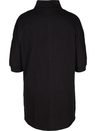 Bomulds sweatkjole med lynlås og 3/4 ærmer, Black, Packshot image number 1