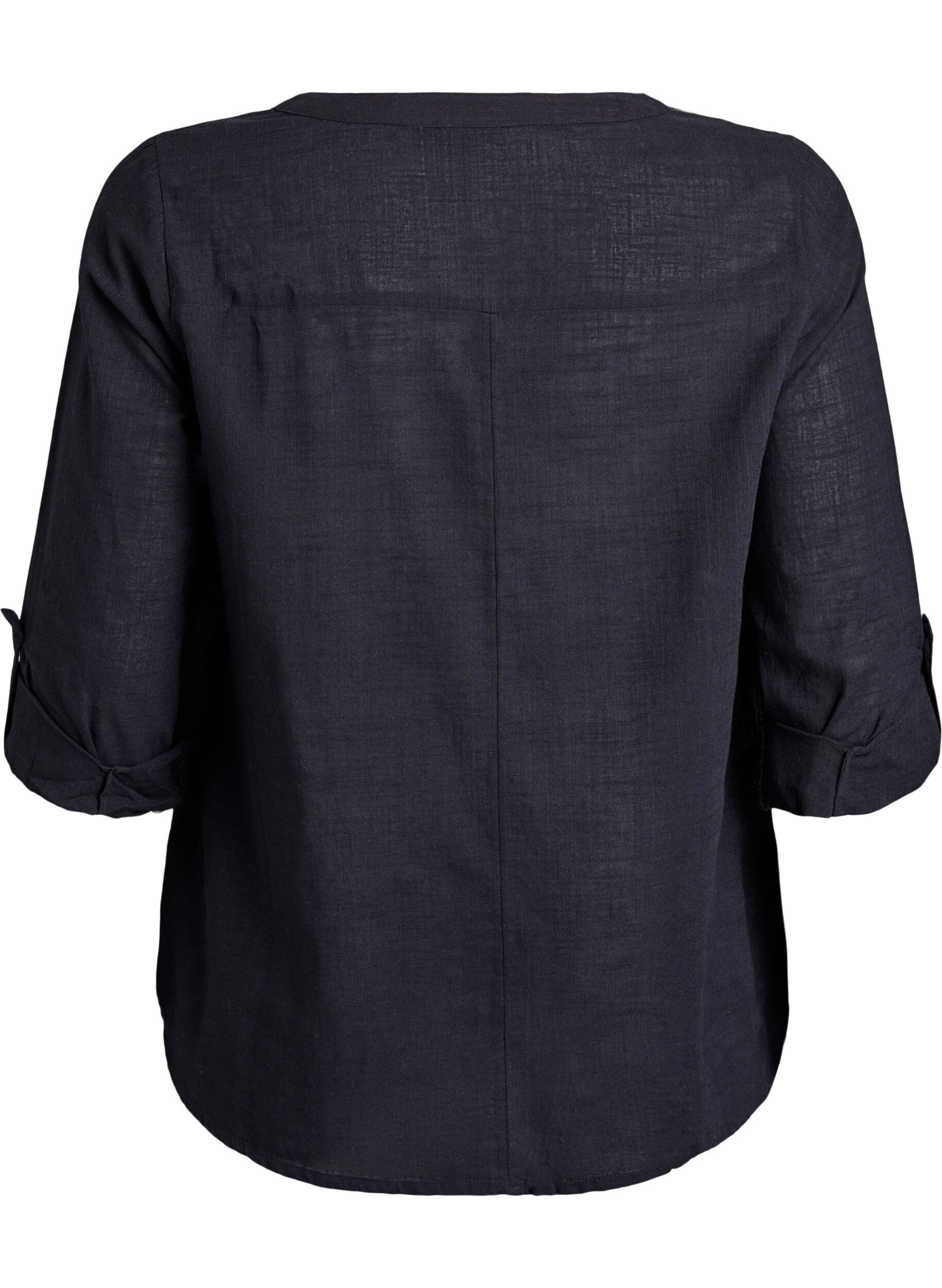 ZizziSkjortebluse i bomuld med V-udsk&aelig;ring, Sort, Packshot image number 1