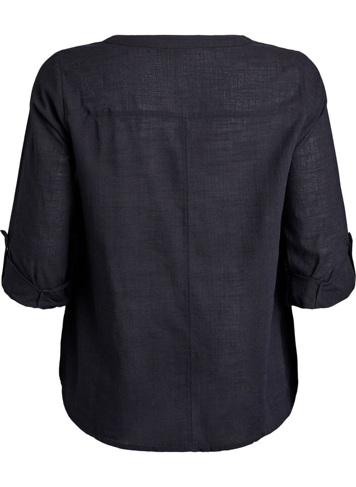 Skjortebluse i bomuld med V-udsk&aelig;ring, Sort, Packshot image number 1