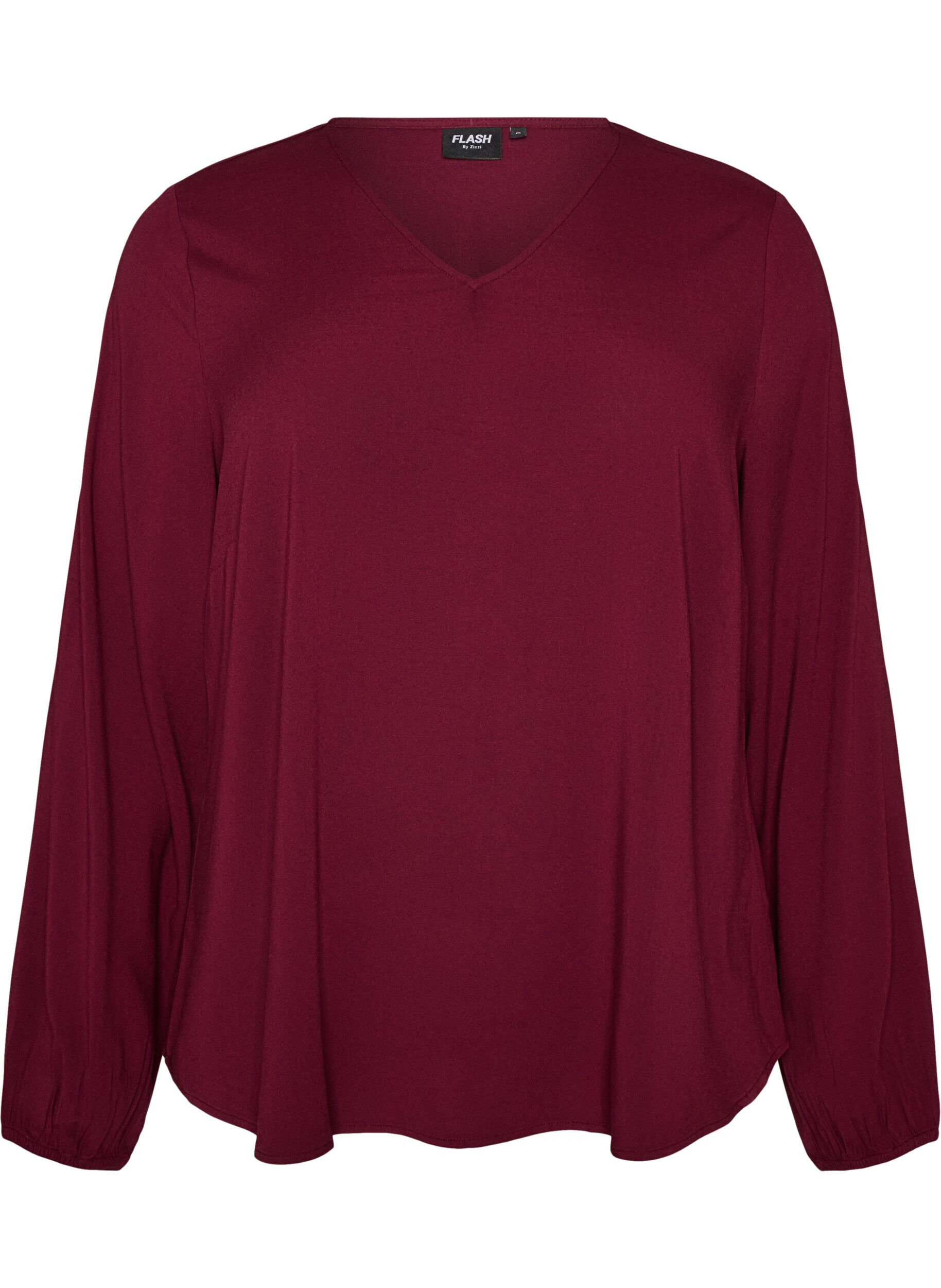 ZizziViskosebluse med V-hals og lange &aelig;rmer, R&oslash;d, Packshot image number 0
