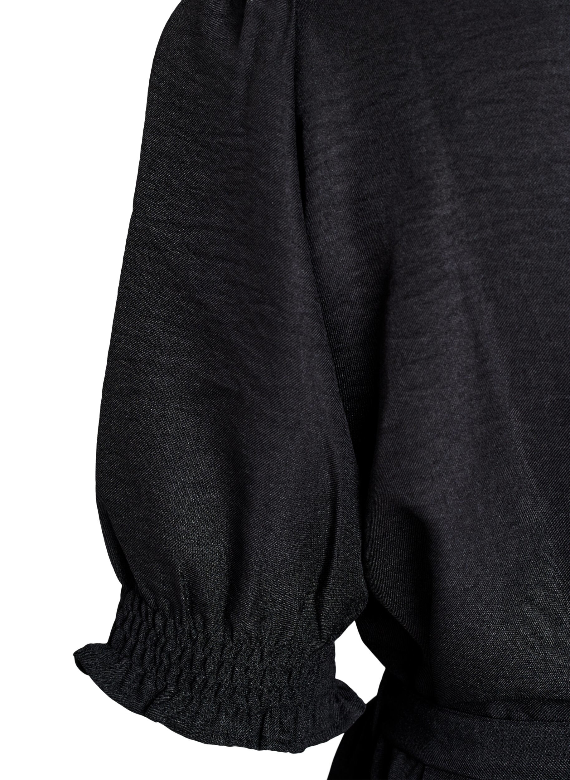 Zizzi Kn&aelig;lang skjortekjole med bindeb&aelig;lte, Sort, Packshot image number 3