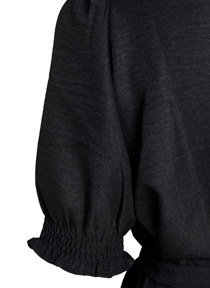Knælang skjortekjole med bindebælte, Sort, Packshot image number 3