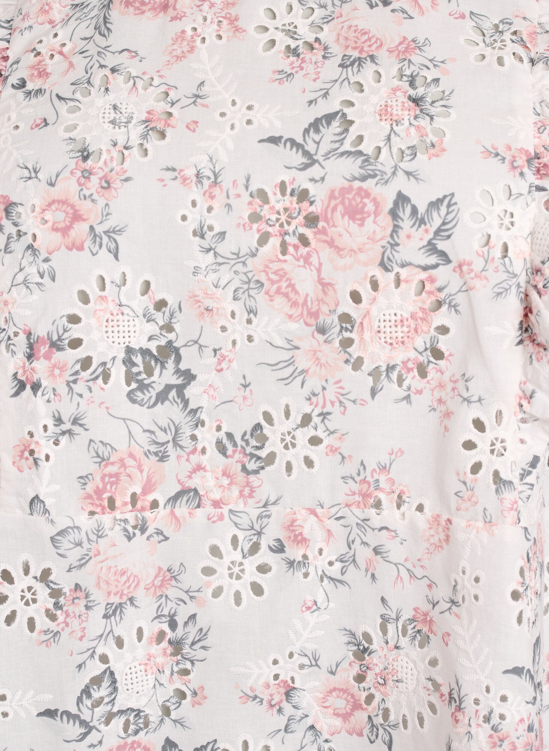 ZizziBluse i bomuld med broderie anglaise og fl&aelig;ser, Lyser&oslash;d, Packshot image number 2