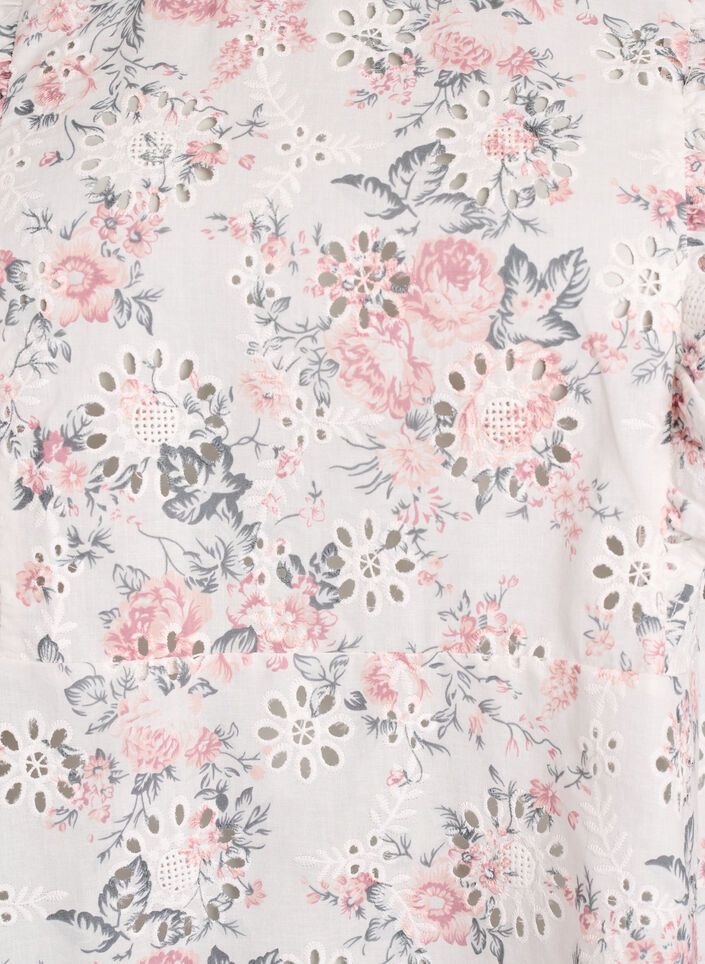 Bluse i bomuld med broderie anglaise og fl&aelig;ser, Lyser&oslash;d, Packshot image number 2
