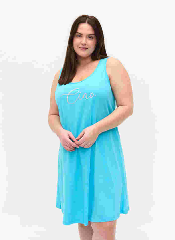 Ærmeløs bomulds kjole med a-shape, River Blue CIAO, Model