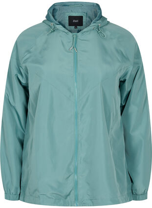 Kort jakke med hætte og justerbar bund, Sagebrush Green, Packshot image number 0