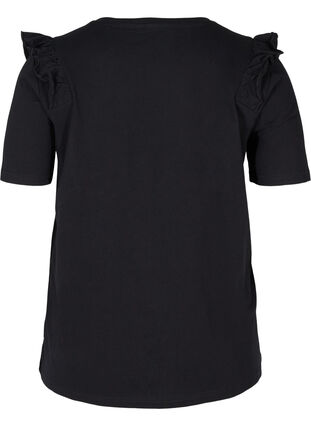 Kortærmet bomulds t-shirt med flæser, Black, Packshot image number 1