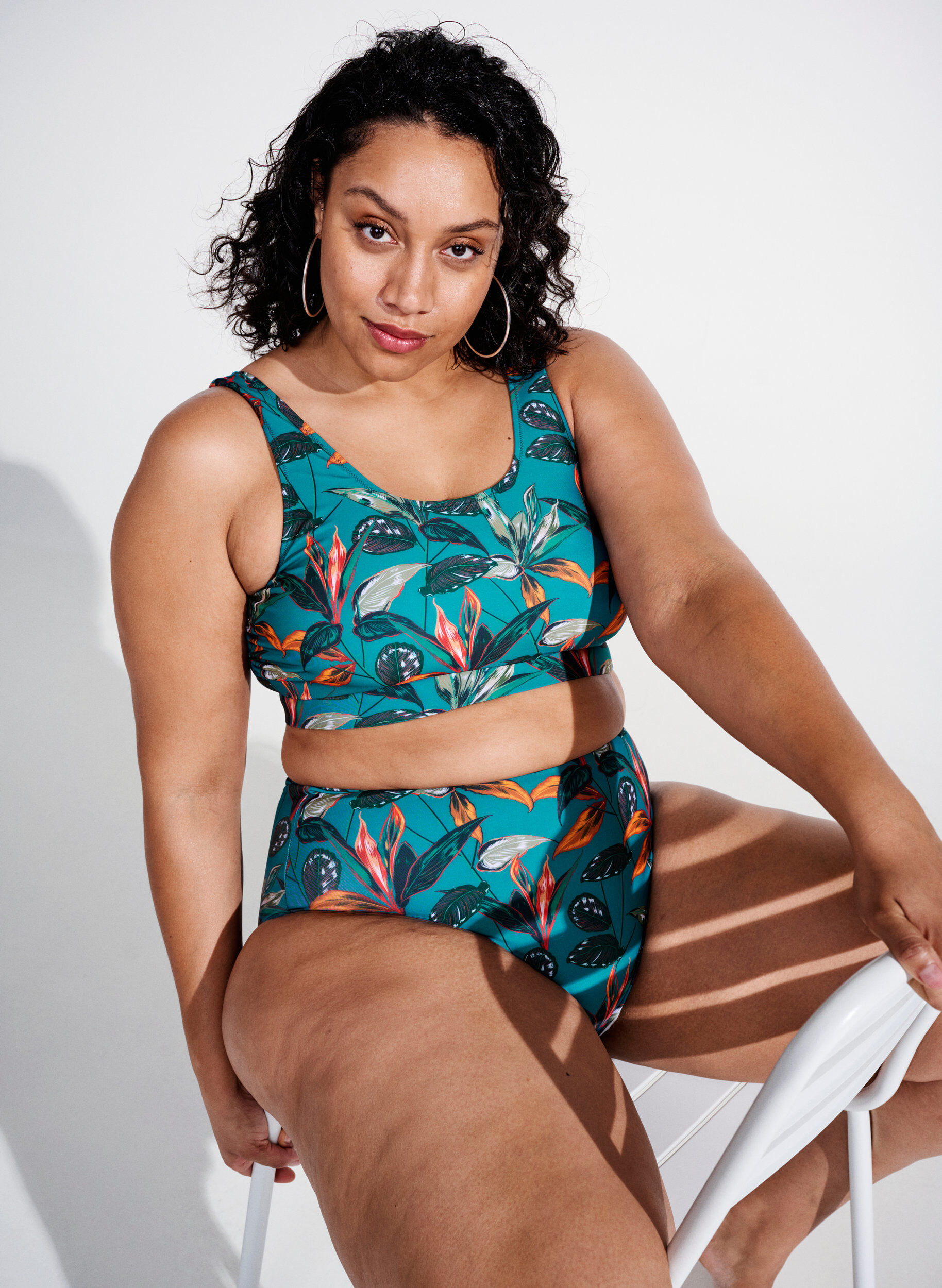 Zizzi H&oslash;jtaljet bikini underdel med print, Turkis, Image image number 0