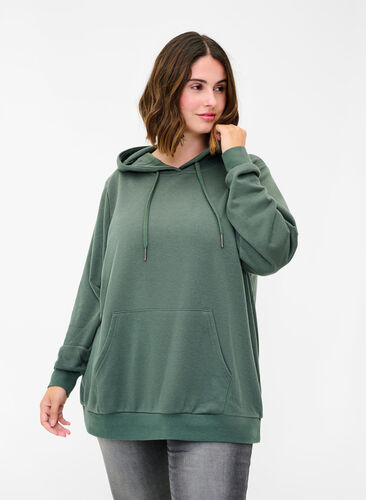 Sweatshirt med hætte og lomme, Thyme, Model image number 0