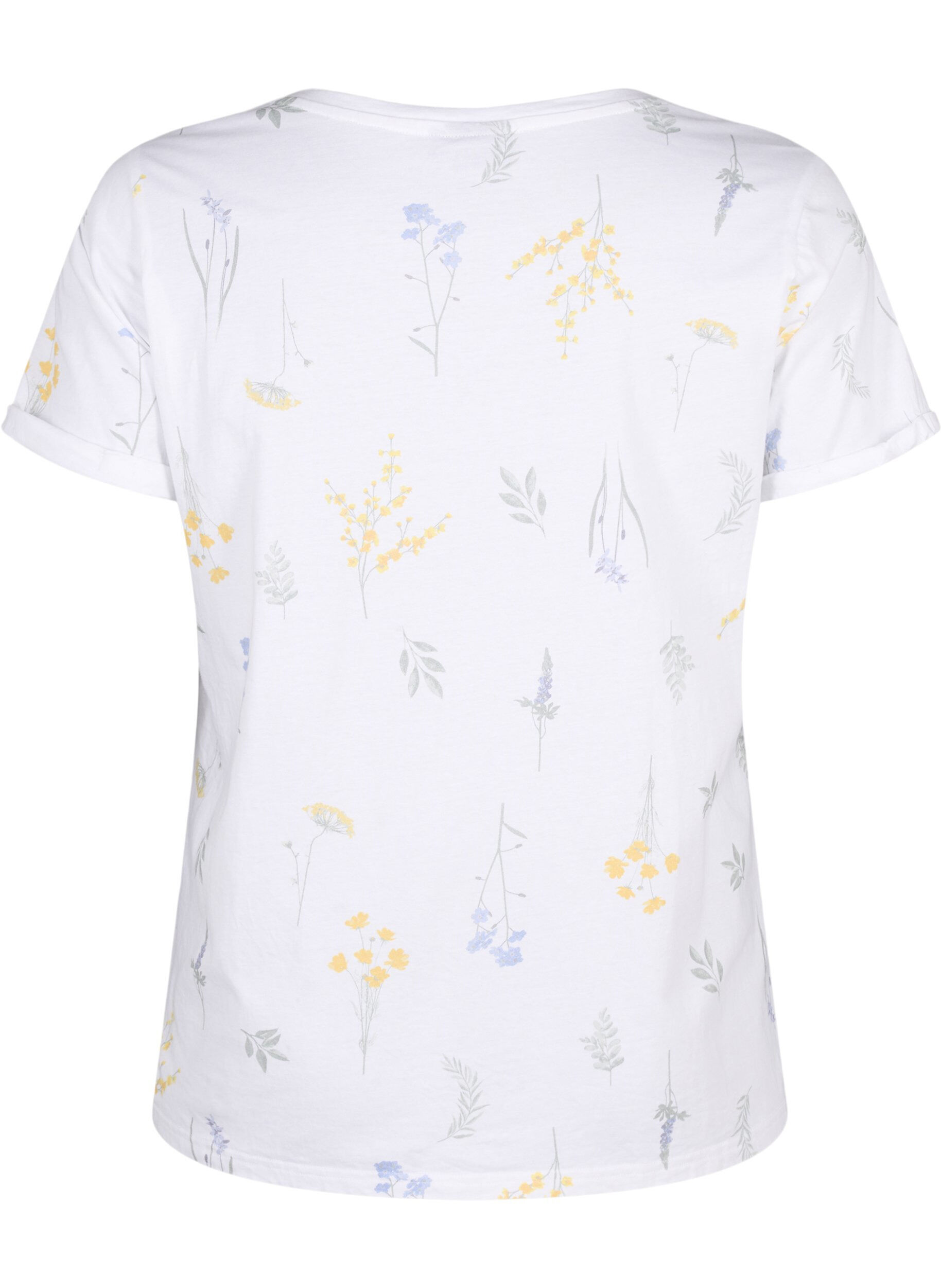 Zizzi T-shirt i &oslash;kologisk bomuld med blomsterprint, Bright W. AOP, Packshot image number 1