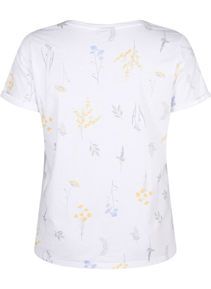 T-shirt i økologisk bomuld med blomsterprint, Bright W. AOP, Packshot image number 1