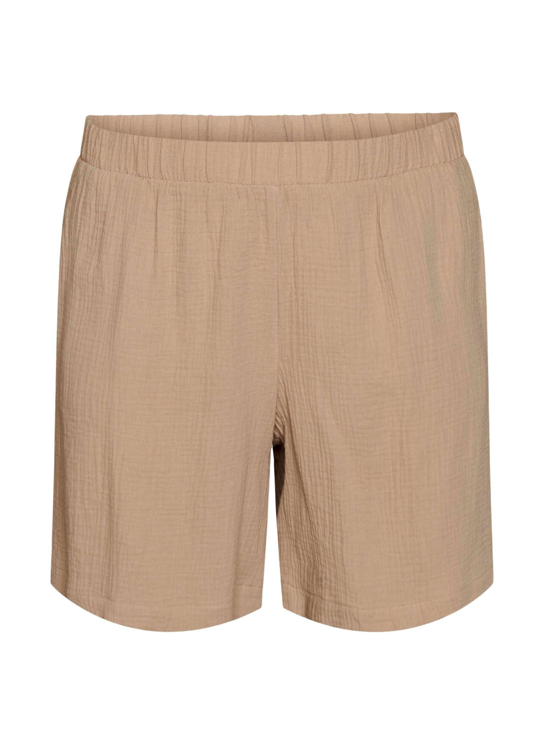 Zizzi Shorts i bomuldsmusselin med h&oslash;j talje, Beige, Packshot image number 0