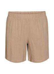 Shorts i bomuldsmusselin med h&oslash;j talje, Beige