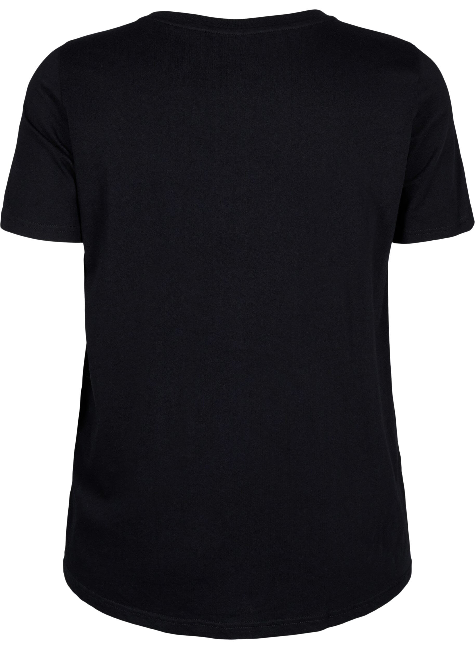 Zizzi T-shirt med tekst motiv, Black W. Black, Packshot image number 1