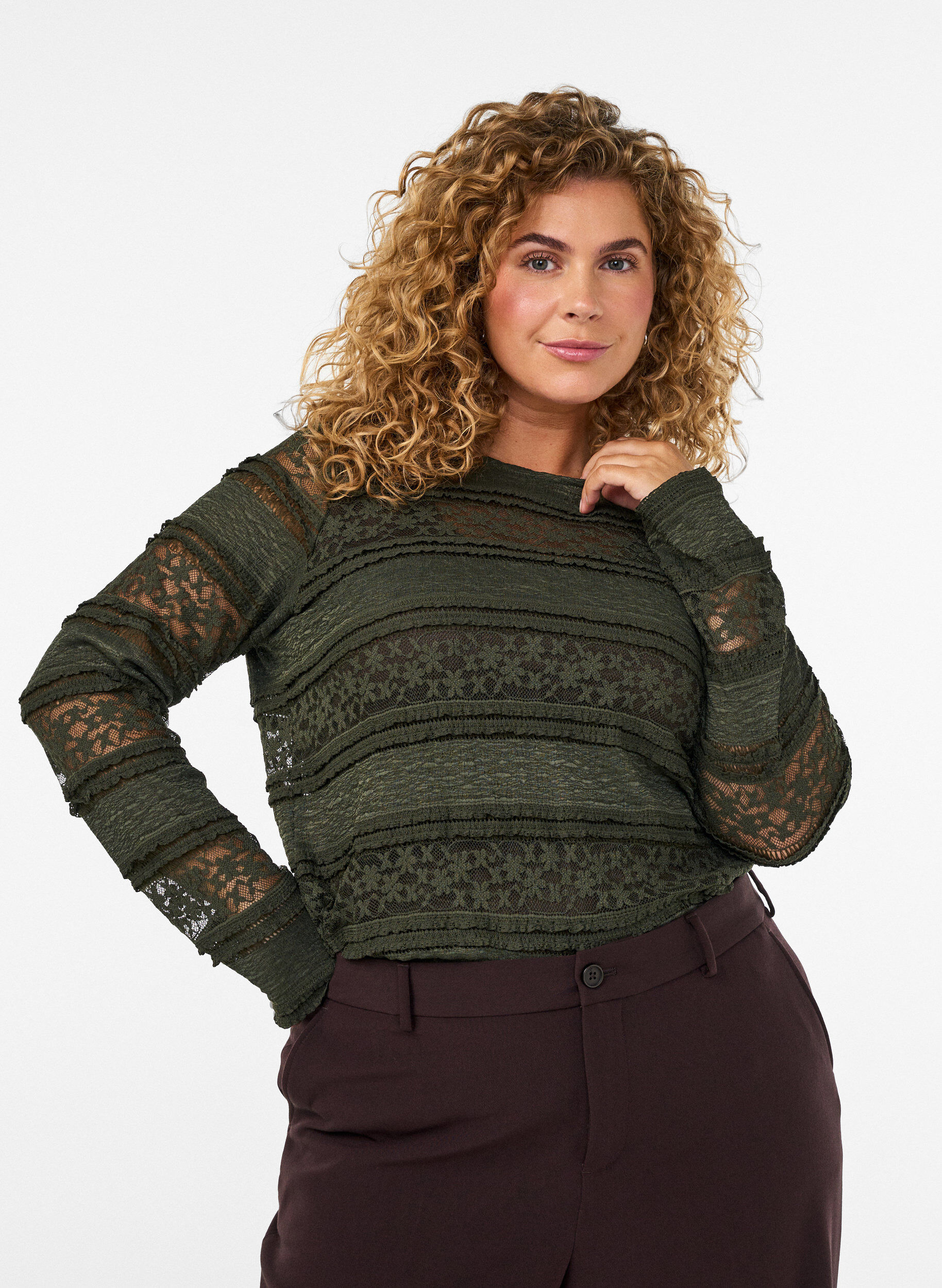 ZizziBlondebluse med lange &aelig;rmer, Gr&oslash;n, Model image number 0