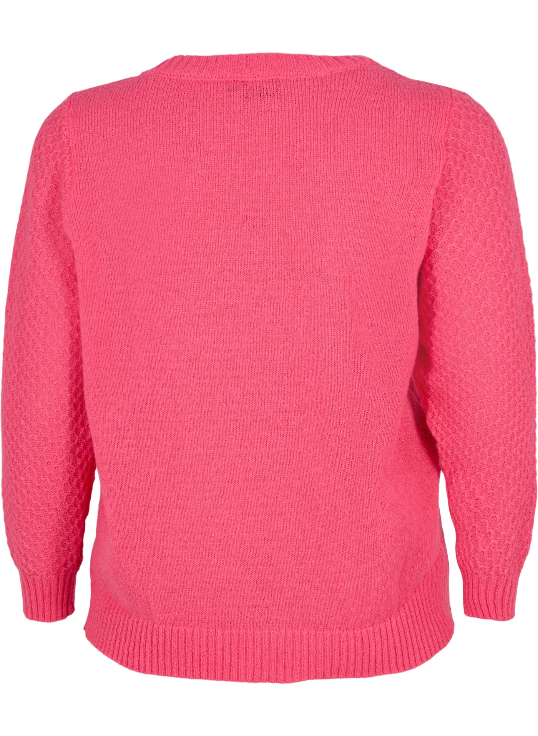 Zizzi Strikbluse med blomsterdetalje, Hot Pink, Packshot image number 1