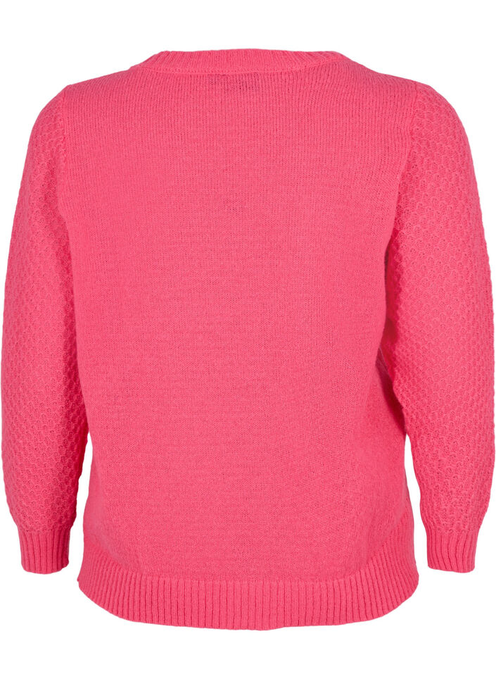 Strikbluse med blomsterdetalje, Hot Pink, Packshot image number 1