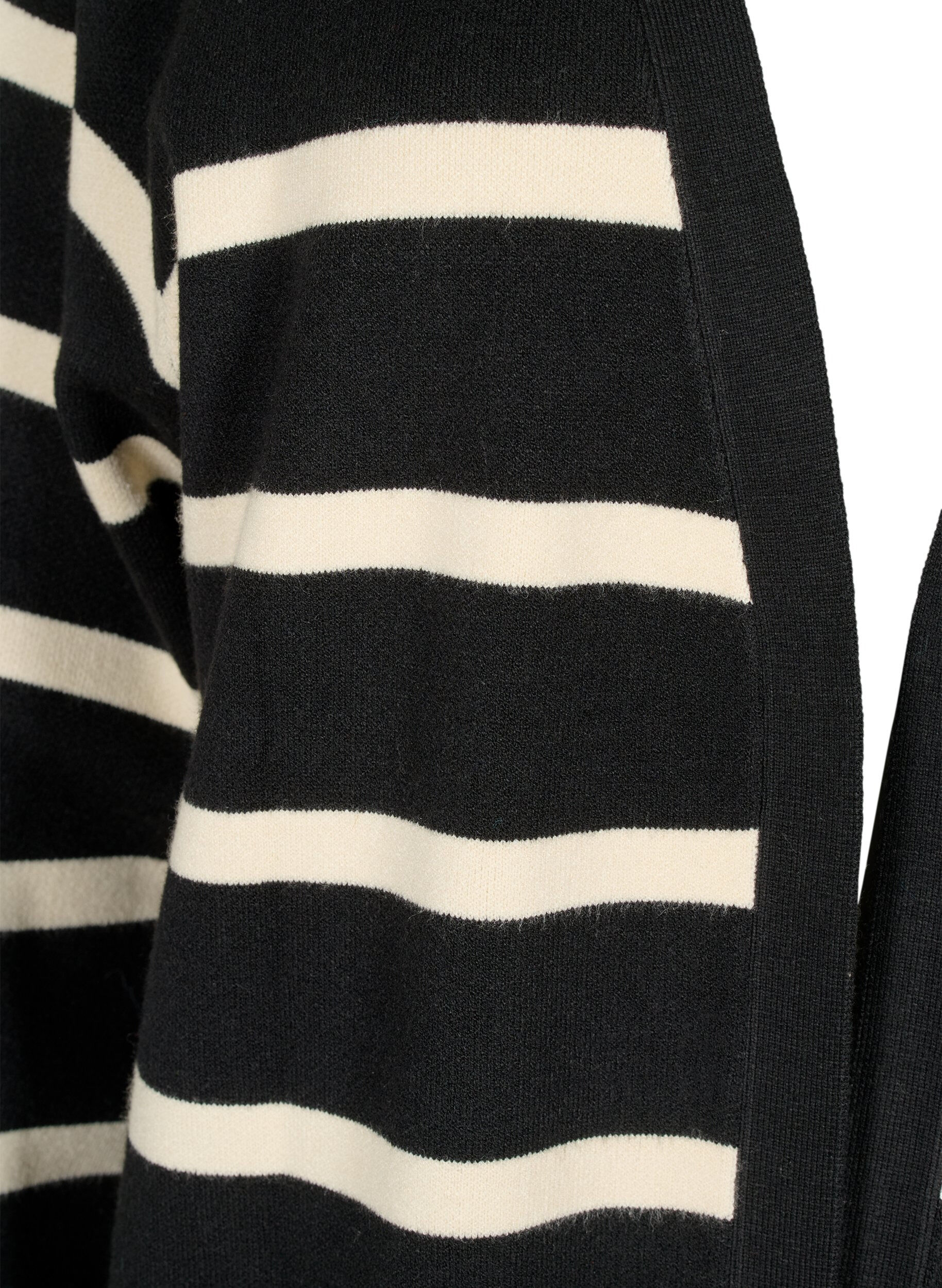 Zizzi Stribet strikcardigan i viskosemix, Black w. Birch, Packshot image number 2
