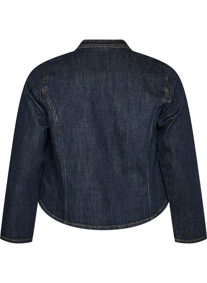 Figursyet denimjakke med lynl&aring;s, Bl&aring;, Packshot image number 1