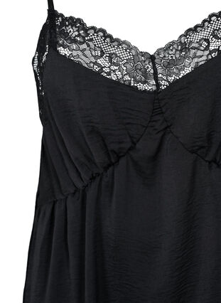 Natkjole med blonder og slids, Black, Packshot image number 2