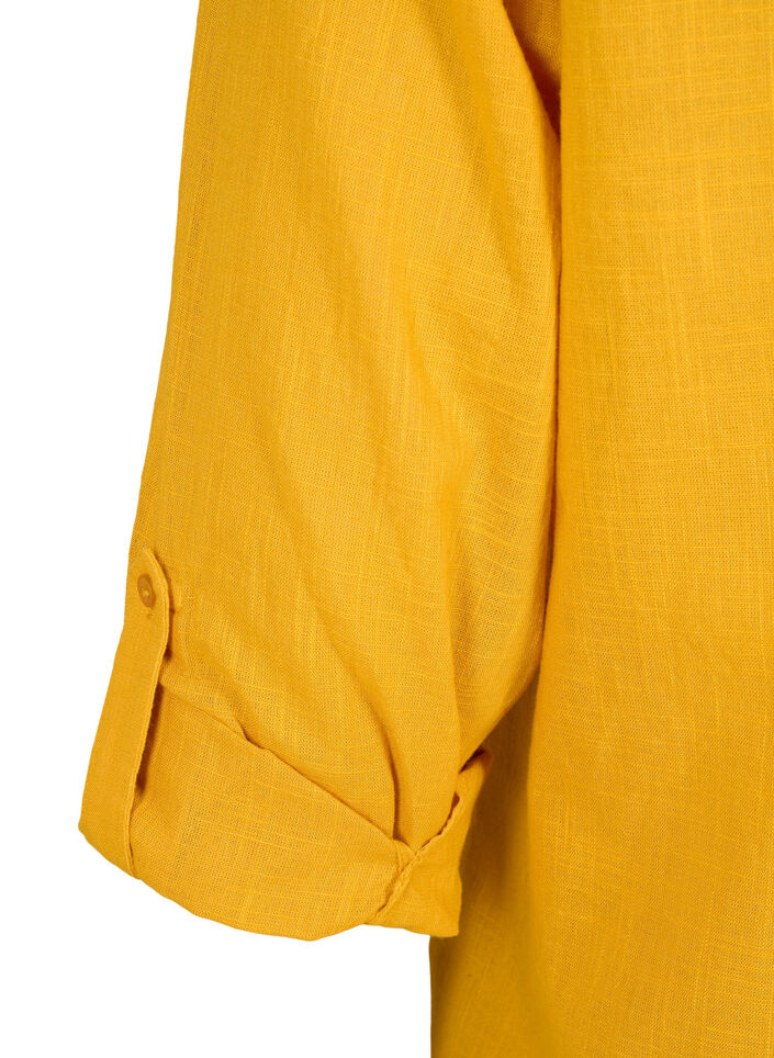 Skjortebluse i bomuld med v-udskæring, Golden Yellow, Packshot image number 3