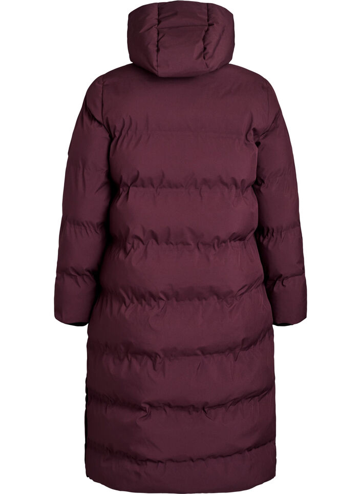 Lang puffer vinterjakke med h&aelig;tte, M&oslash;rk Bordeaux, Packshot image number 1