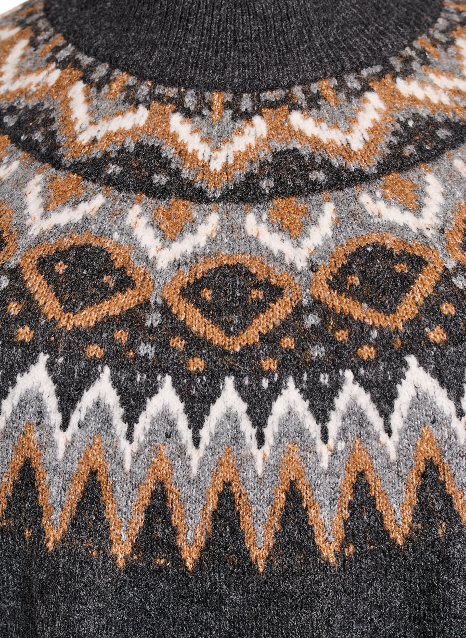 Zizzi Strikkjole med jacquard-m&oslash;nster og ballon&aelig;rmer, Gr&aring;, Packshot image number 2