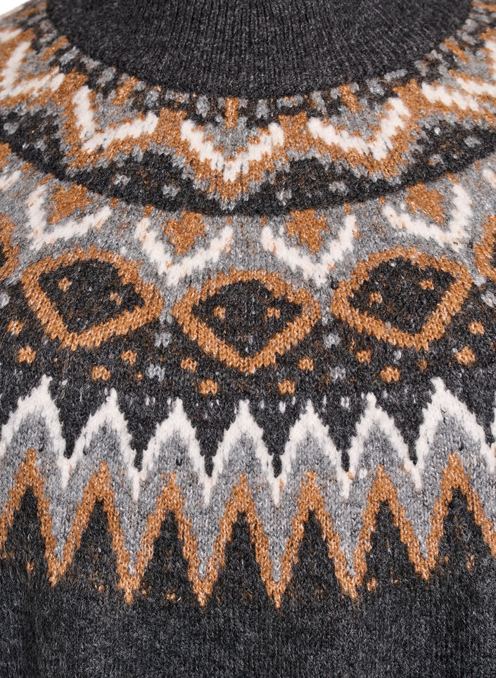 Strikkjole med jacquard-mønster og ballonærmer, Grå, Packshot image number 2