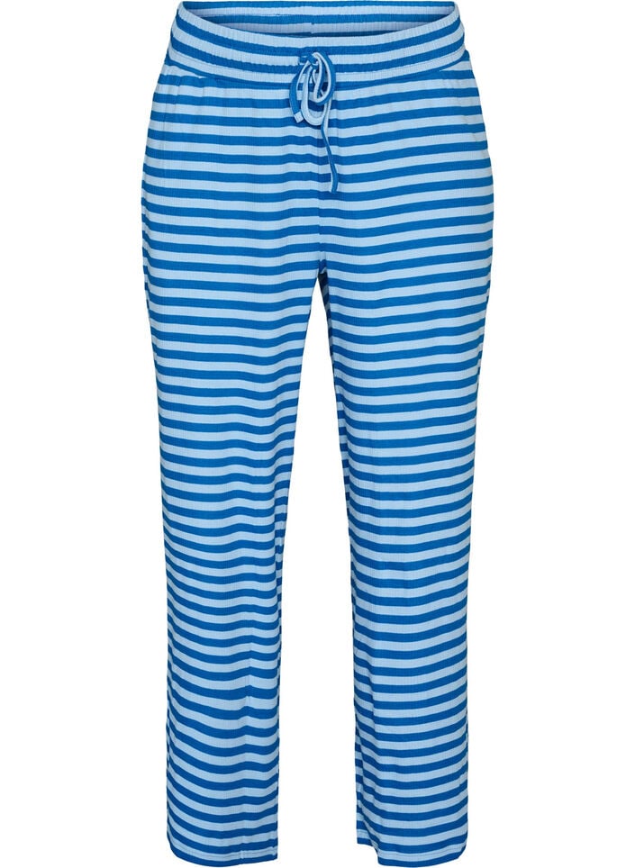 Stribede natbukser med h&oslash;j talje og brede ben, Bl&aring;, Packshot image number 0